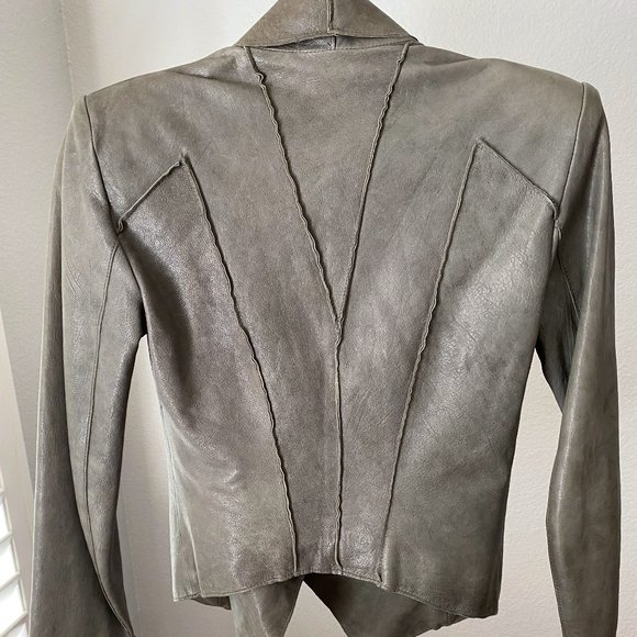 Helmut Lang Leather Moto Jacket Army Green Coat Jacket w/hook  S - Picture 4 of 9